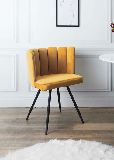 Chaises velours dossier capitonné 1G Moutarde