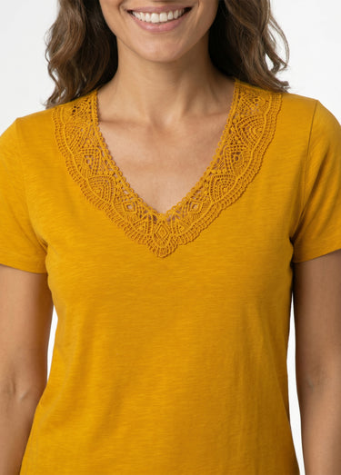 T-shirt manches 3/4 coton et macramé Miel