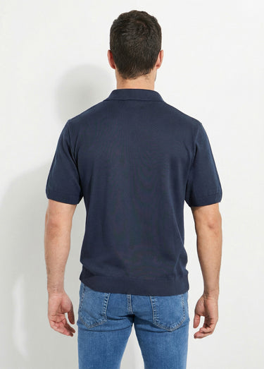 Polo zippé manches courtes rayures jacquard Marine