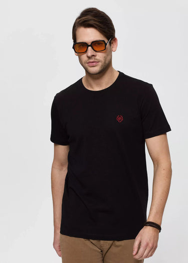 T-shirt col rond essentiel, logo poitrine Noir