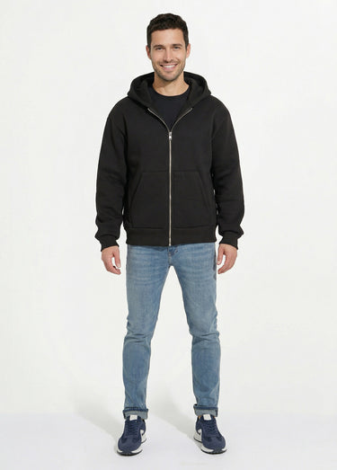 Sweat zippé capuche et poche kangourou Noir