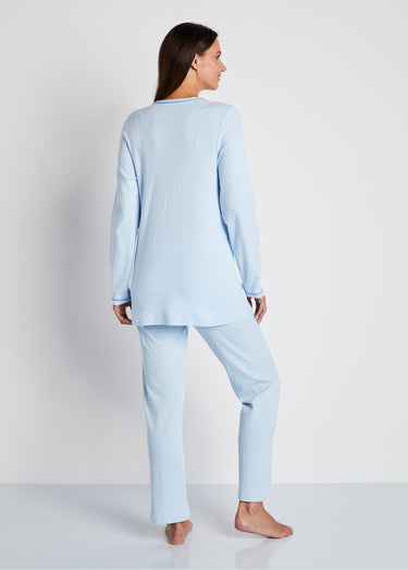 Pyjama 2 pièces coton, broderie poitrine Bleu