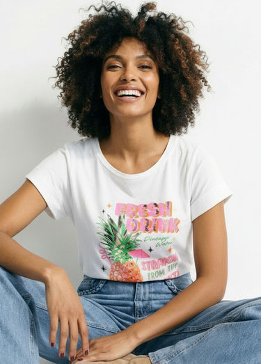 T-shirt col rond sérigraphie Pineapple Blanc