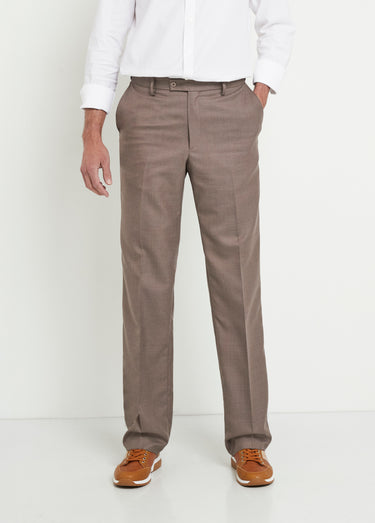 Pantalon ceinture ajustable invisible tissu sergé laine Beige Fonce
