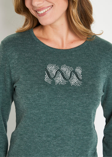 T-shirt chaud uni manches longues clous et rivets Vert