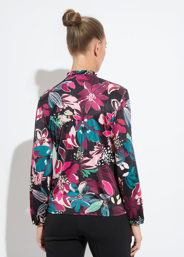 T-shirt col montant imprimé fleurs Imprime Fuchsia