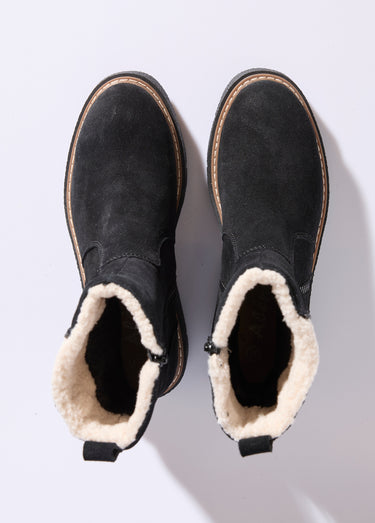 Boots montantes cuir, détails fourrure Noir