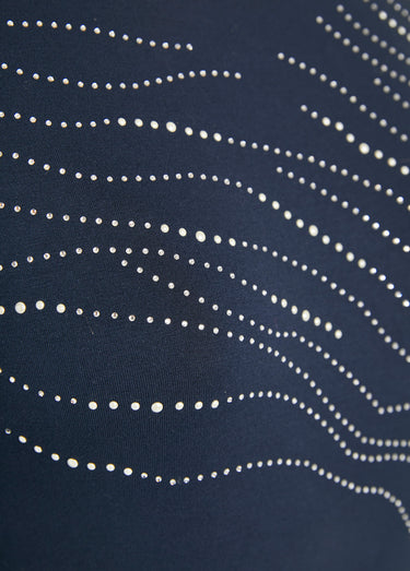 T-shirt uni droit court avec strass col rond Marine