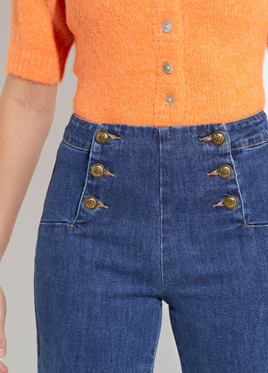 Jean à pont coupe large, spécial GRANDE Bleu denim