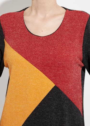 Robe courte droite maille chaude col rond Noir/Jaune