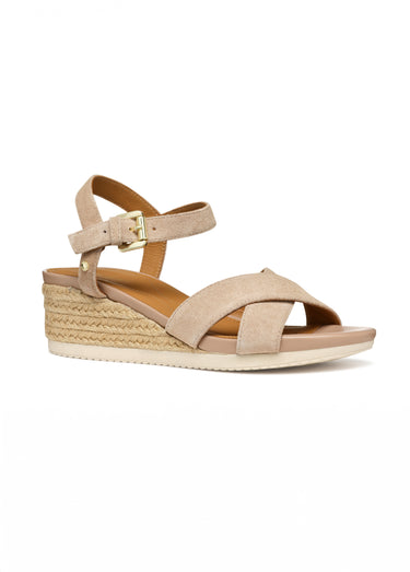 Sandales compensées cuir brides croisées Naturel Fonce