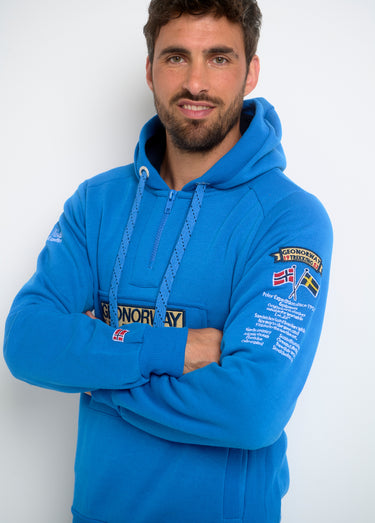 Sweat à capuche demi zip manches longues Bleu Royal