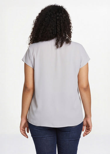Top long manches courtes broderies col rond Argent