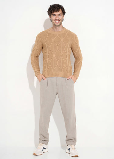 Pull irlandais torsadé chaud avec laine Camel