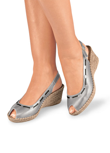 Sandales compensées cuir à bout ouvert Argent