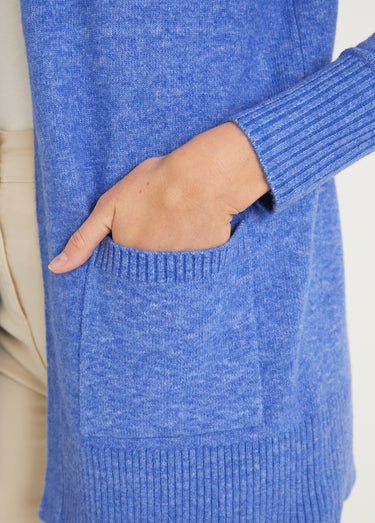 Gilet chiné long bord à bord avec laine Bleu