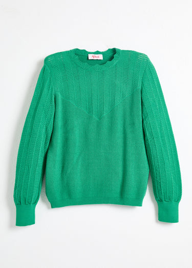 Pull doux col rond manches longues blousantes Vert