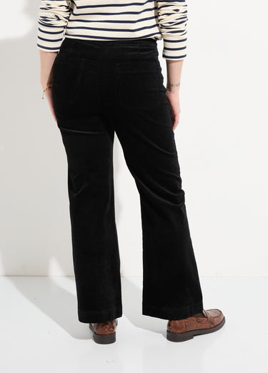 Pantalon à pont en velours coupe flare Noir