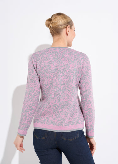 Pull jacquard col rond manches longues Rose/Gris