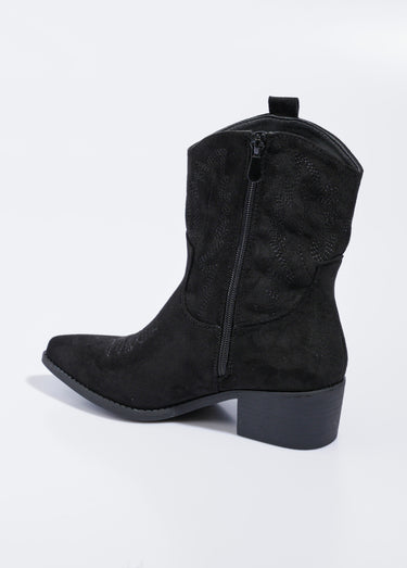 Boots suédine à talon, façon western Noir