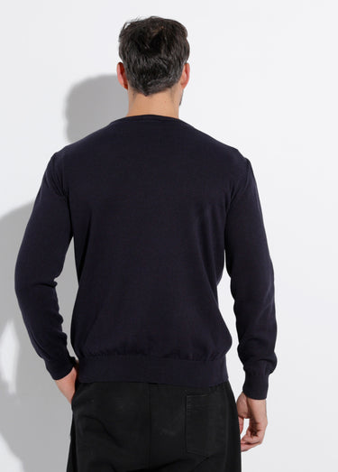 Pull fin coton, col rond manches longues Bleu Marine