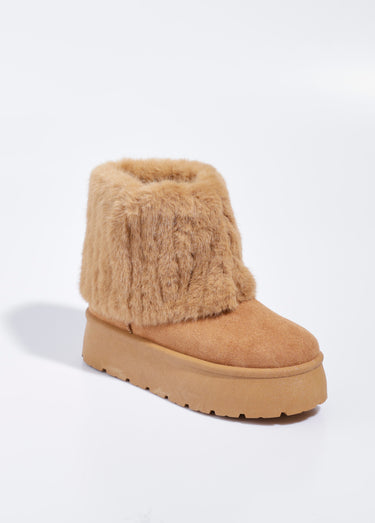 Boots compensées fausse fourrure Camel