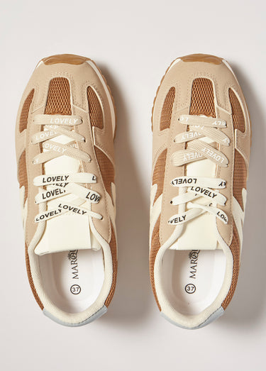Sneakers multimatières + 2 paires lacets Beige