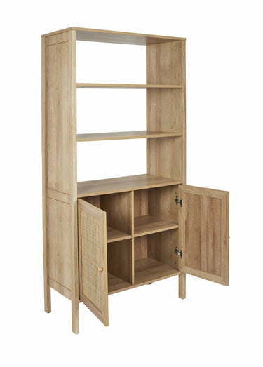 Bibliothèque 3 étagères bois et cannage Beige