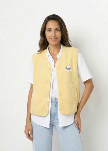 Gilet sherpa sans manches, patch Awesome Jaune