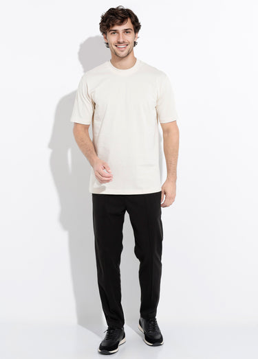 T-shirt col rond en coton épais Beige