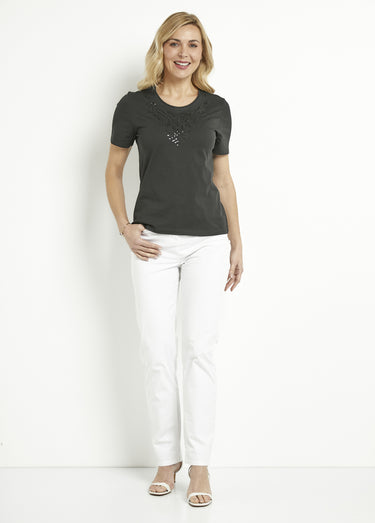 T-shirt court brodé manches courtes Noir