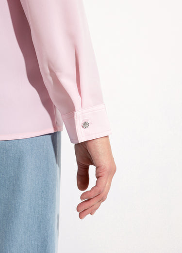 Chemisier fluide uni plissé boutons strass Rose