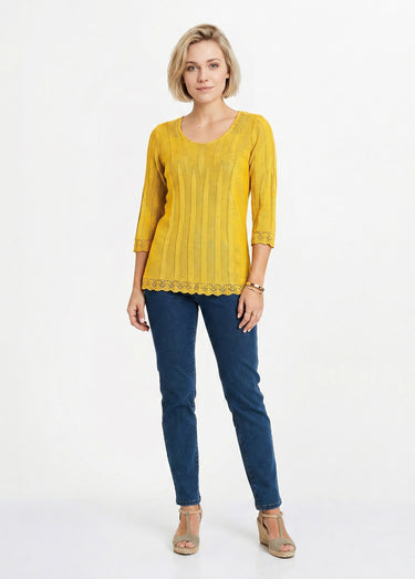 Pull court ajouré col rond Jaune