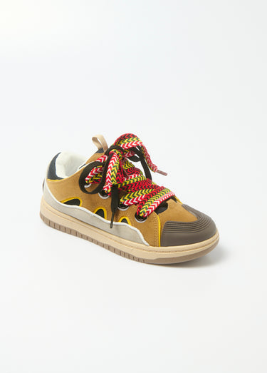 Baskets sportswear daim lacets fantaisie Camel