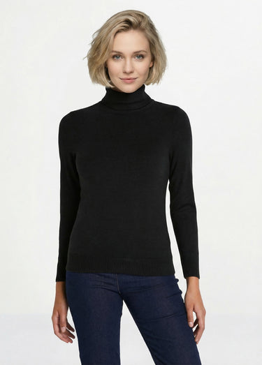 Pull doux col roulé manches longues Noir