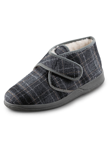 Chaussons bottillons fourrés à carreaux Ecossais Gris