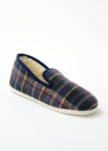 Chaussons mixtes largeur confort semelle feutre Ecossais Marine