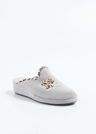 Chaussons mules largeur confort textile velouté Gris