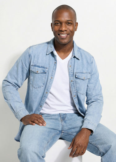 Chemise en jean, délavage stone Bleu