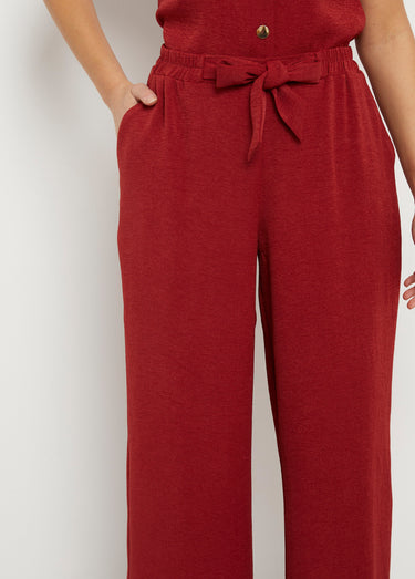 Pantalon souple texturé, noué taille Terracota
