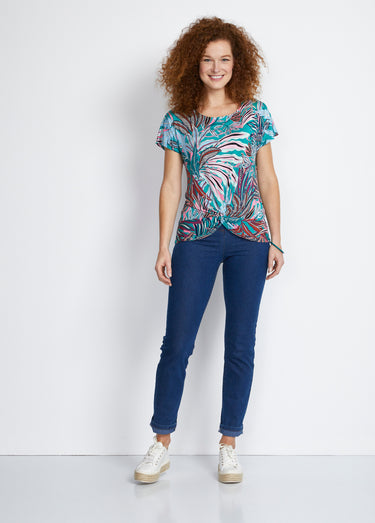 Tee-shirt manches kimono effet blousant Vert/Rose