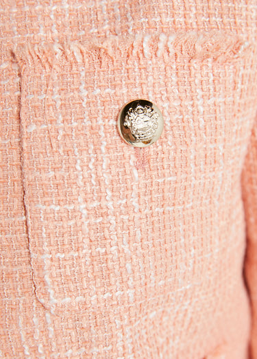Veste sans col boutonnée courte tissu natté uni Abricot