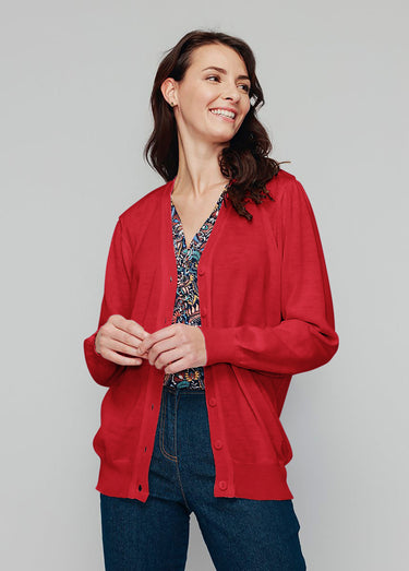 Gilet laine mérinos manches longues Carmin