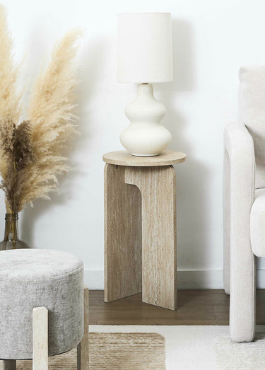 Petite table d'appoint, effet pierre Blanc/Beige