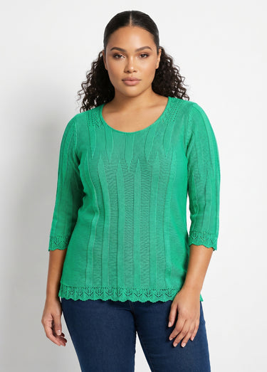 Pull court ajouré col rond Vert