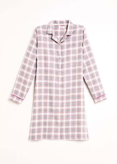Chemise de nuit liquette flanelle carreaux coton gratté Ecossais Gris