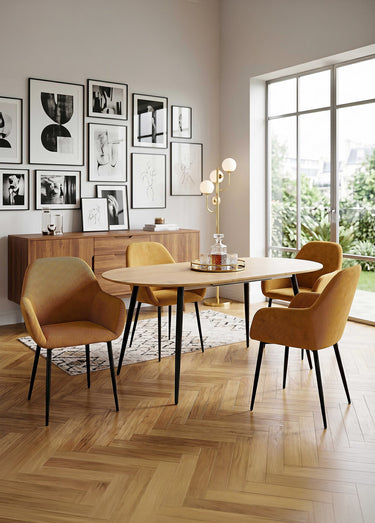 Set 2 Fauteuils velours cotelé, pieds métal Jaune Moutarde