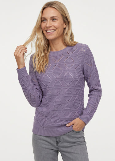 Pull tunique mi long uni col rond maille ajourée Parme