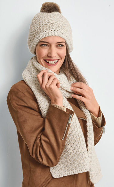 Écharpe longue en maille fantaisie Ecru/Camel