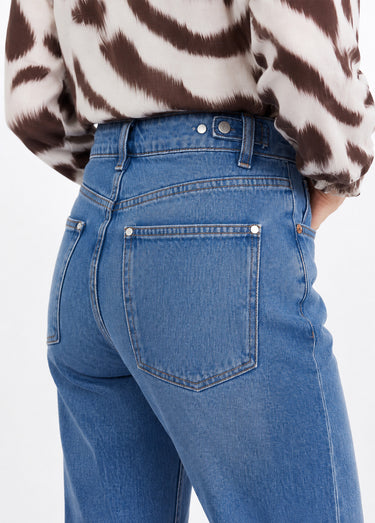 Jean droit, taille ajustable par pressions Bleu Clair